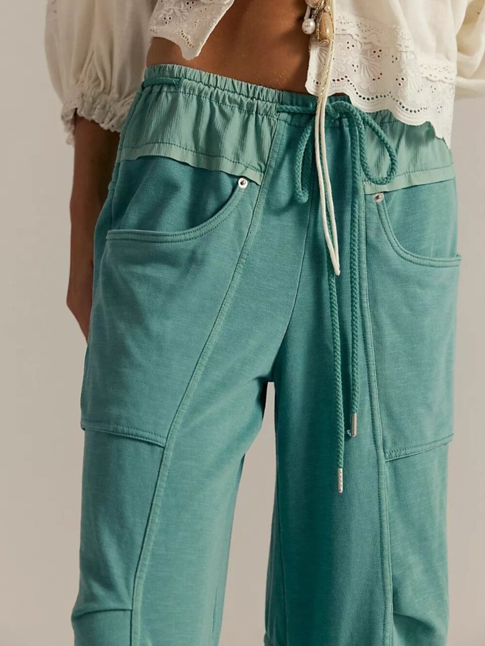 Free People Teal Wide Leg Drawstring Pants